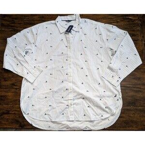 NAUTICA Women's XL Striped Floral Tunic Shirt Blue White Preppy Coastal Grandma